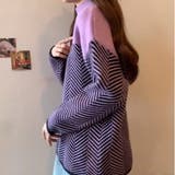 配色 ニットトップス ハイネック ヘリンボーン | WITCH | 詳細画像3
