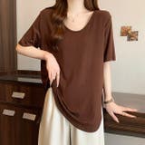 ブラウン | 大きいサイズクルーネック半袖Tシャツ夏トップス | WITCH