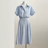 B-type(ベージュ) | 選べる2TYPE半袖ストライプシャツワンピース | WITCH