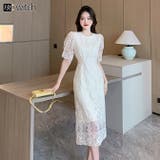 パーティードレスワンピ総レース リボン パフスリーブ 五分袖 タイトライン | WITCH | 詳細画像1 