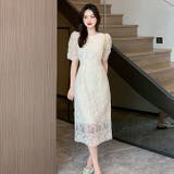 パーティードレスワンピ総レース リボン パフスリーブ 五分袖 タイトライン | WITCH | 詳細画像2 