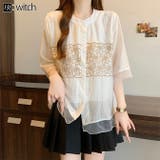 上品シンプル花柄刺繍七分袖トップス ブラウス | WITCH | 詳細画像1