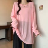 ピンク | シアーTシャツ長袖 クルーネック インナー レイヤード 薄手トップス | WITCH