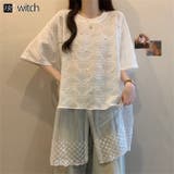 裾レースラインストーンオーバーTシャツ | WITCH | 詳細画像1 