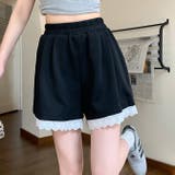 ブラック | レースレイヤードショートスウェットパンツ | WITCH