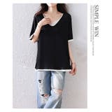 大人上品重ね風ゆったり 体型カバーTシャツ Vネック トップス | WITCH | 詳細画像13