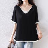 大人上品重ね風ゆったり 体型カバーTシャツ Vネック トップス | WITCH | 詳細画像2