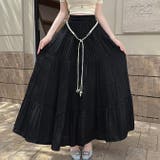 ブラック | 棉麻素材ティアードフレアスカート | WITCH