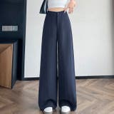 ネイビー | 冷感 涼感 テンセル リネン混カーブ ワイドパンツ | WITCH
