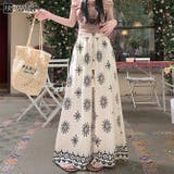 リゾート風 ワイドパンツ 花柄 薄手 ゆったり 涼しい ガウチョパンツ | WITCH | 詳細画像1