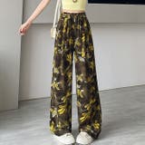 イエロー | 花柄 涼感シルク ハイウエストワイドパンツ | WITCH