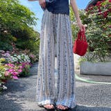 ブルー | 花柄 ワイドパンツ レディース 柄パンツ | WITCH