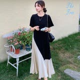 マタニティワンピースマキシワンピ異素材切替えデザインフレアドッキングワンピ | WITCH | 詳細画像2 