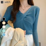 秋新作ニットひねり ギャザー入り 無地トップス | WITCH | 詳細画像1