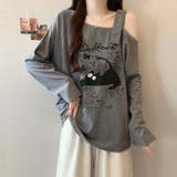 グレー | オフショルダー プリント柄Tシャツ | WITCH