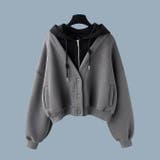 グレー | ジッパー フード付き パーカー大人可愛 | WITCH