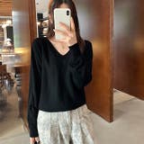 ブラック | Vネックニットソー ニットセーター カジュアルトップス | WITCH