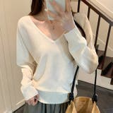 ホワイト | Vネックニットソー ニットセーター カジュアルトップス | WITCH