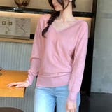 ピンク | Vネックニットソー ニットセーター カジュアルトップス | WITCH