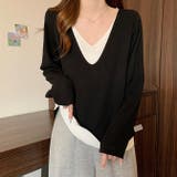 ブラック | レイヤード風トップス ニット カットソー | WITCH