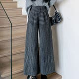 グレー | チェック柄ウール調ワイドパンツ Aラインロングパンツ | WITCH