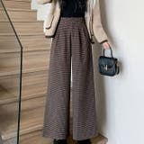 ブラウン | チェック柄ウール調ワイドパンツ Aラインロングパンツ | WITCH