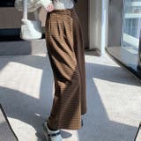 チェック柄ウール調ワイドパンツ Aラインロングパンツ | WITCH | 詳細画像4