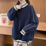 ネイビー | ライン入りジップアップデザイントレーナー | WITCH