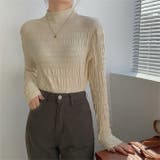 ベージュ | 縦リブ編みニットトップス | WITCH