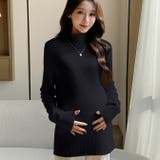 ブラック | 裏起毛裏ファーマタニティハイネック リブニットトップス | WITCH