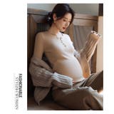 マタニティラウンドネック前ボタンリブニットトップス | WITCH | 詳細画像14 