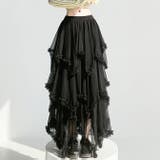 ブラック | アシンメトリーフリルティアードチュールスカート | WITCH