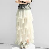 ライトベージュ | アシンメトリーフリルティアードチュールスカート | WITCH