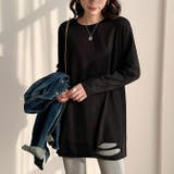 ブラック | 裾ダメージロングTシャツ 長袖 | WITCH