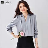 サテン風シャツブラウス Vネックトップス | WITCH | 詳細画像1 