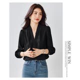 サテン風シャツブラウス Vネックトップス | WITCH | 詳細画像12 