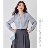 サテン風シャツブラウス Vネックトップス | WITCH | 詳細画像15 