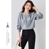 サテン風シャツブラウス Vネックトップス | WITCH | 詳細画像18 