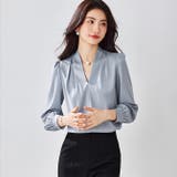 グレー | サテン風シャツブラウス Vネックトップス | WITCH