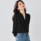 サテン風シャツブラウス Vネックトップス | WITCH | 詳細画像3 