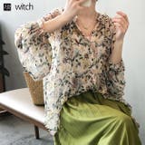 シアーシャツブラウス花柄フリルネック ギャザー | WITCH | 詳細画像1