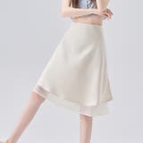 ベージュ | 春夏 新作 裾レース サテンフレアミニスカート | WITCH