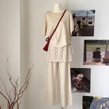 ライトベージュ | ニットセットアップ スカートレイヤードドルマンスリーブトップス感度の高いワントー… | WITCH