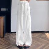 ホワイト | 春夏新作棉麻素材フラワーレースラインワイドパンツ | WITCH