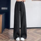 ブラック | 春夏新作棉麻素材フラワーレースラインワイドパンツ | WITCH