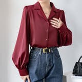 ワイン | サテンブラウスサテンシャツ 長袖 パフスリーブ | WITCH