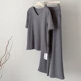 グレー | 大人シンプル2点セットゆったりとしたVネックトップス+ワイドパンツ | WITCH