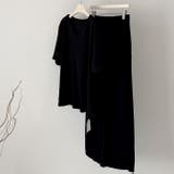 ブラック | 大人シンプル2点セットゆったりとしたVネックトップス+ワイドパンツ | WITCH