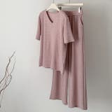 ピンク | 大人シンプル2点セットゆったりとしたVネックトップス+ワイドパンツ | WITCH