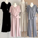 大人シンプル2点セットゆったりとしたVネックトップス+ワイドパンツ | WITCH | 詳細画像2 